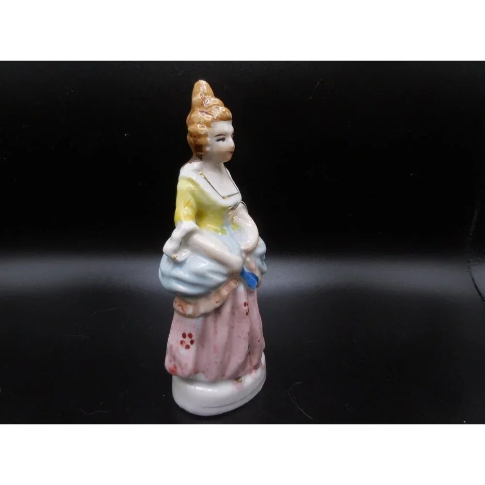 Vintage Occupied Japan Colonial Woman Figurine Pink Skirt Yellow Top 5 1/4